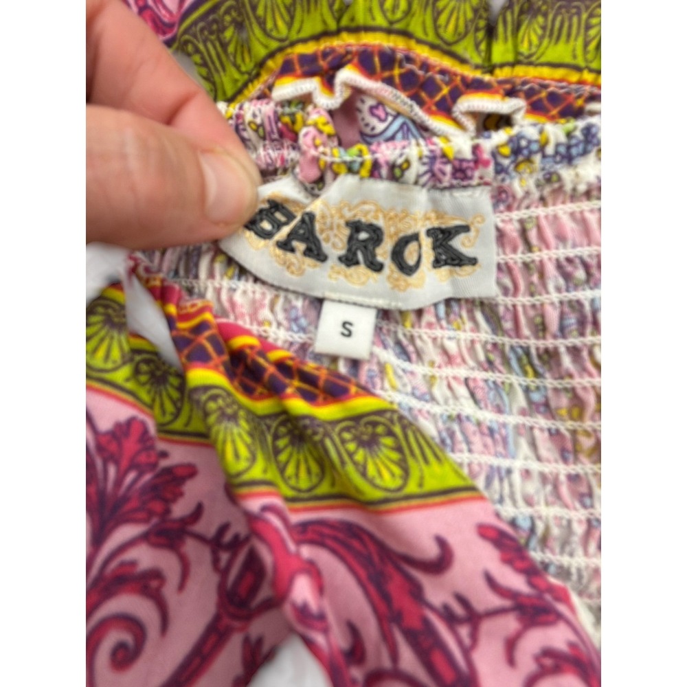 Anthropologie Barok Paris Dress S Pink Paisley Boho Peasant Smocked Ruffle Min - Picture 10 of 12